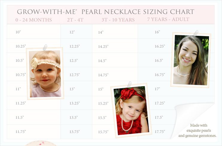 A pearl necklace sizing chart