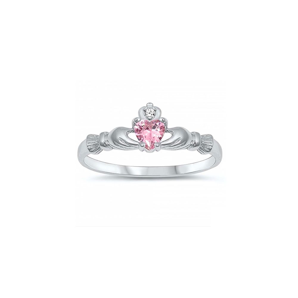 Pink Sapphire CZ Claddagh Baby and Child Ring - BeadifulBABY