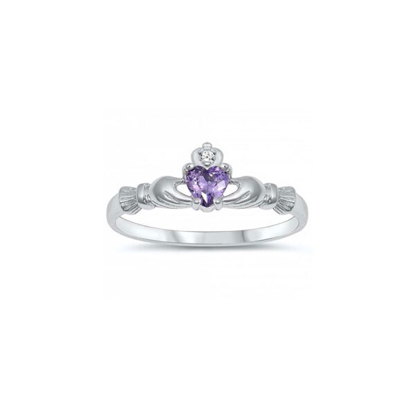 Claddagh ring for children with purple gem