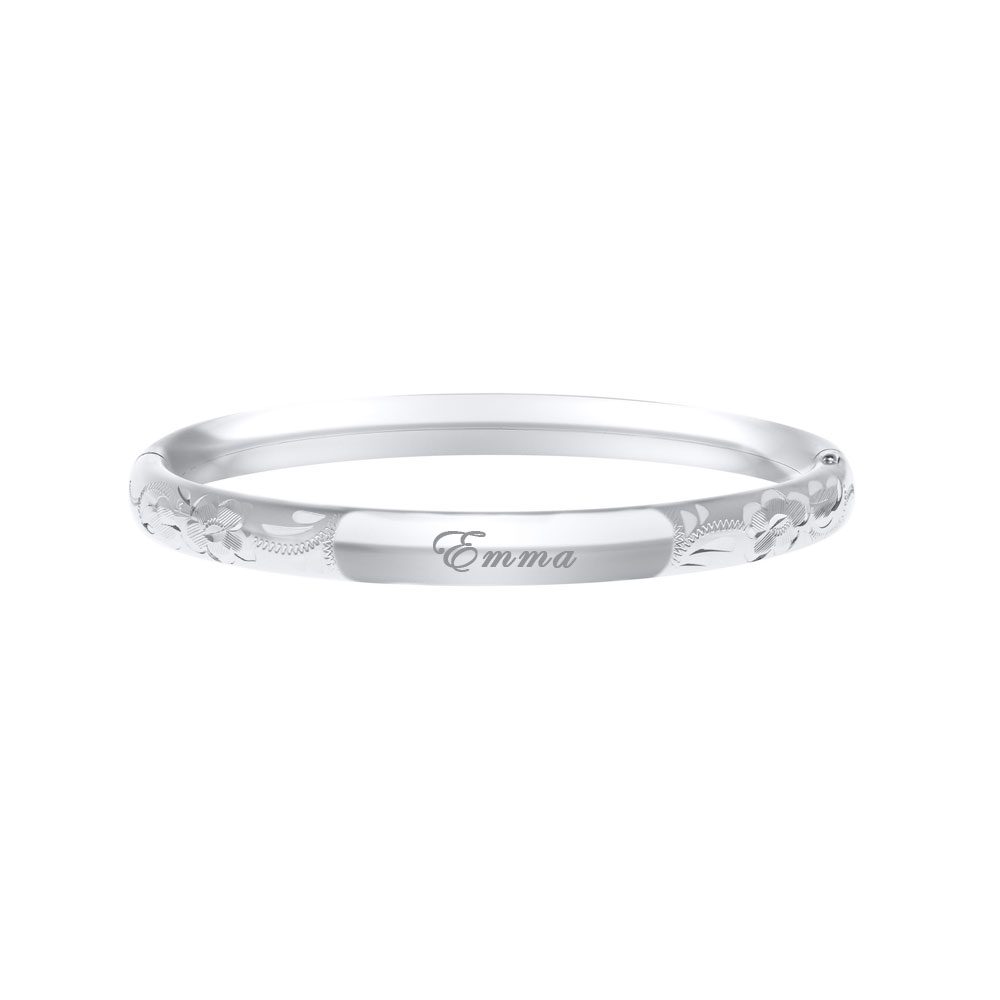 engraved silver baby bangle