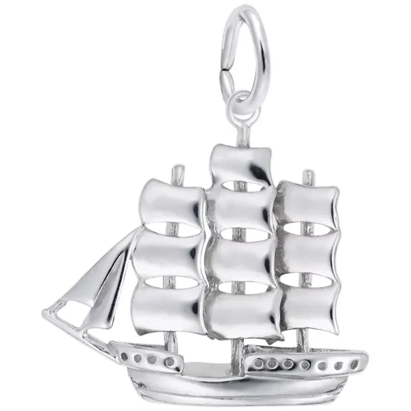 Full rigged ship charm in sterling silver rhodium