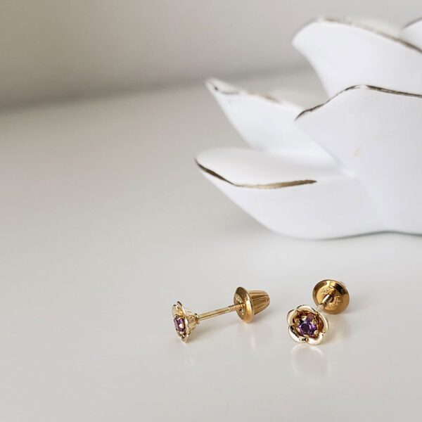 gold flower earrings amethyst