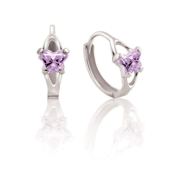 lavender silver huggie hoop earrings