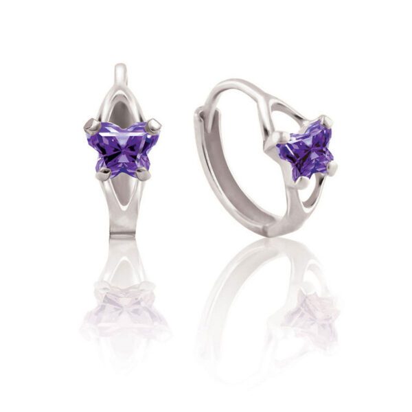 violet silver huggie hoop earrings