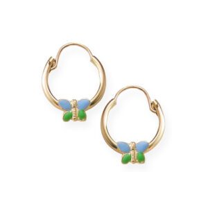 blue green butterfly hoop earrings