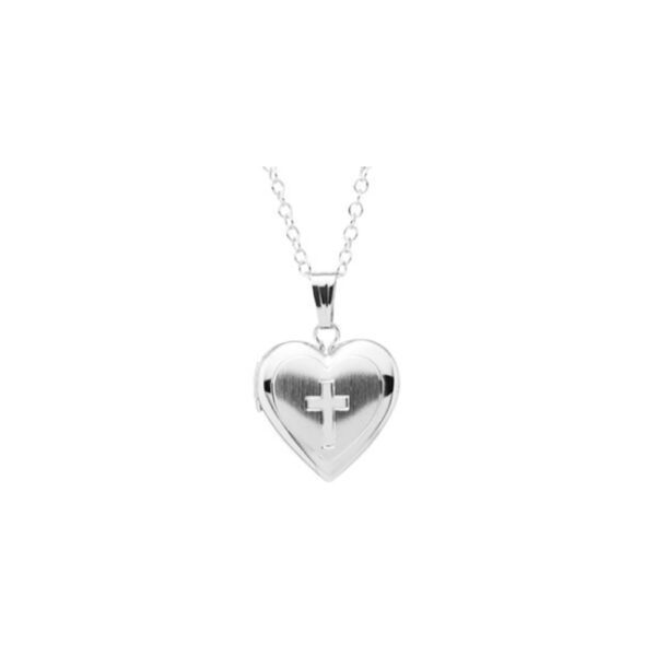 cross heart locket silver