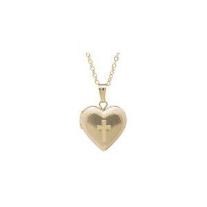 Heart locket with cross in gold.