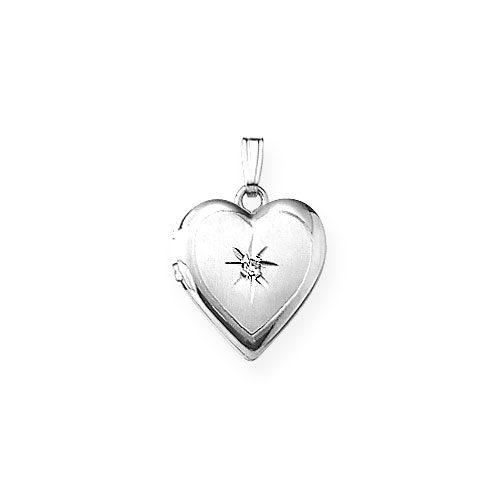 Diamond heart locket in 14K white gold.