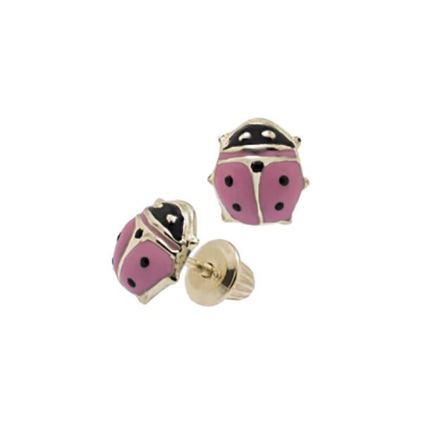 gold ladybug earrings pink screwback