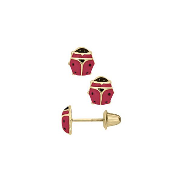 gold ladybug earrings red screwback