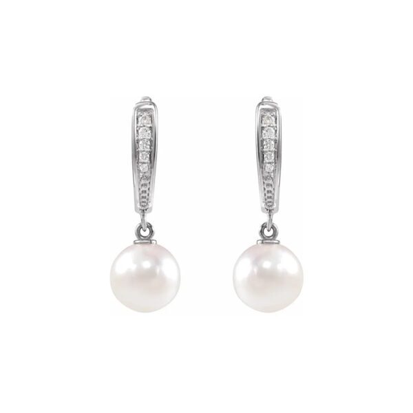 pearl dangle earrings white gold front view
