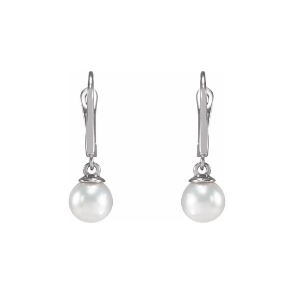 pearl leverback earrings white gold front view