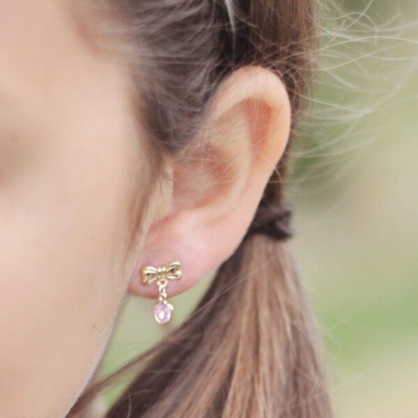 pink heart dangle earrings girls closeup