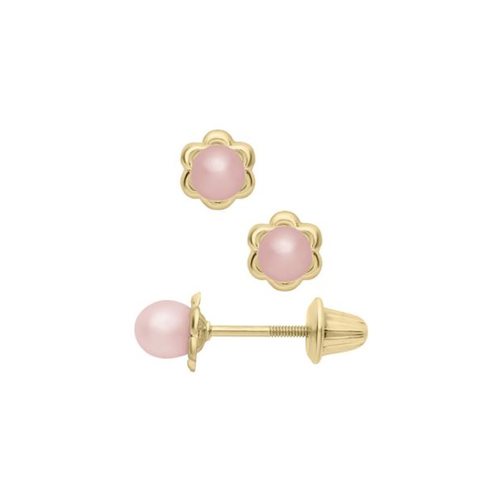 pink pearl flower earrings gold
