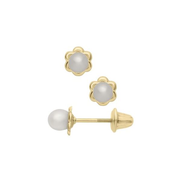 white pearl flower earrings gold
