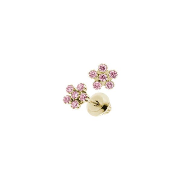 gold cubic zirconia flower earrings pink