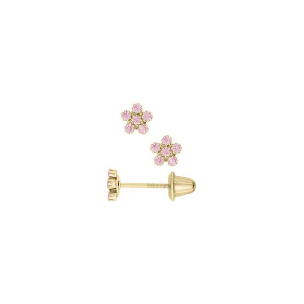 gold cubic zirconia pink flower earrings