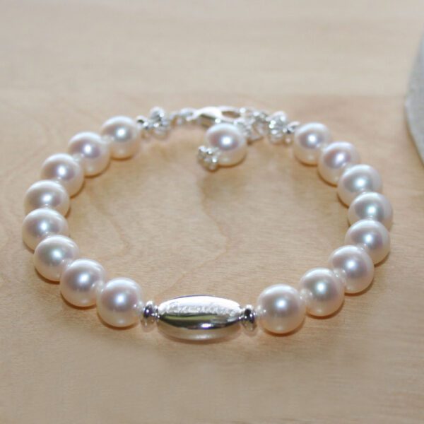 personalized baby bracelet white pearls