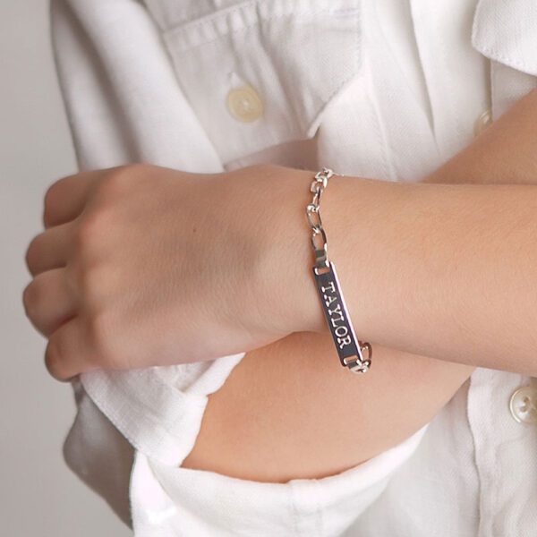 Silver boys bracelet full length on white background