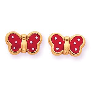 Red and white polka dotted butterfly earrings