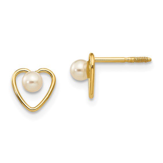 gold heart diamond earrings in June freshwater cultured pearl