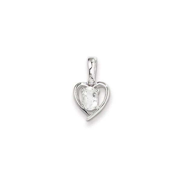 heart birthstone necklace in April white topaz