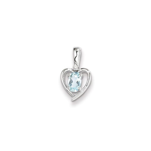 heart birthstone necklace in March aquamarine