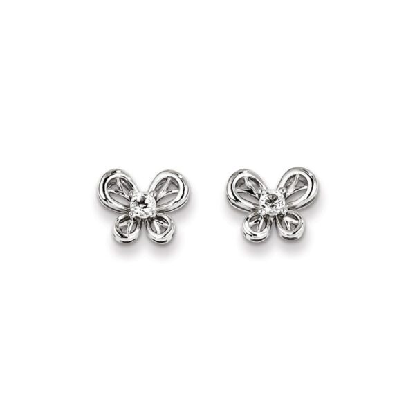 silver butterfly earrings in April white topaz