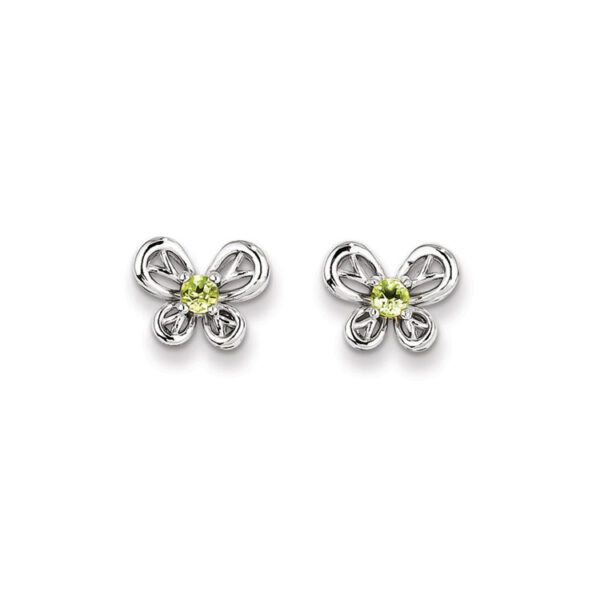 silver butterfly earrings in August peridot
