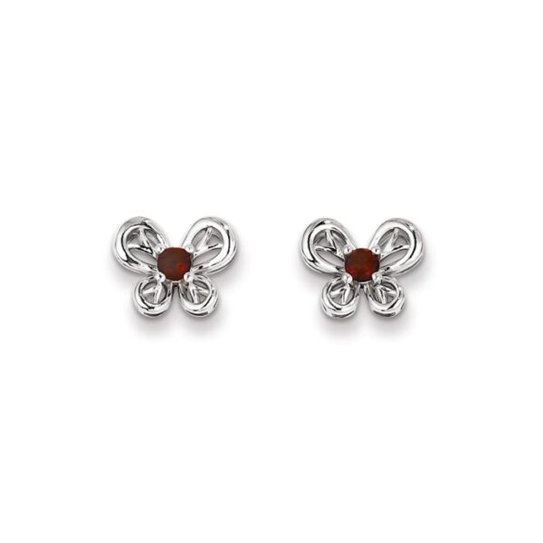 silver butterfly earrings in January garnet