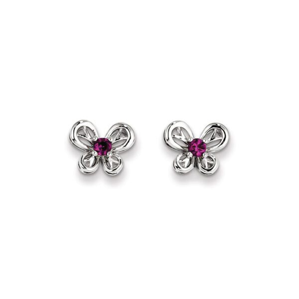 silver butterfly earrings in July ruby