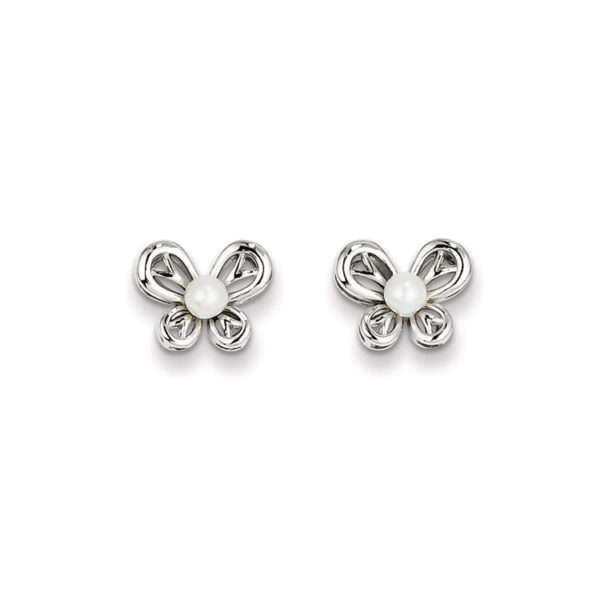 silver butterfly earrings in June pearl