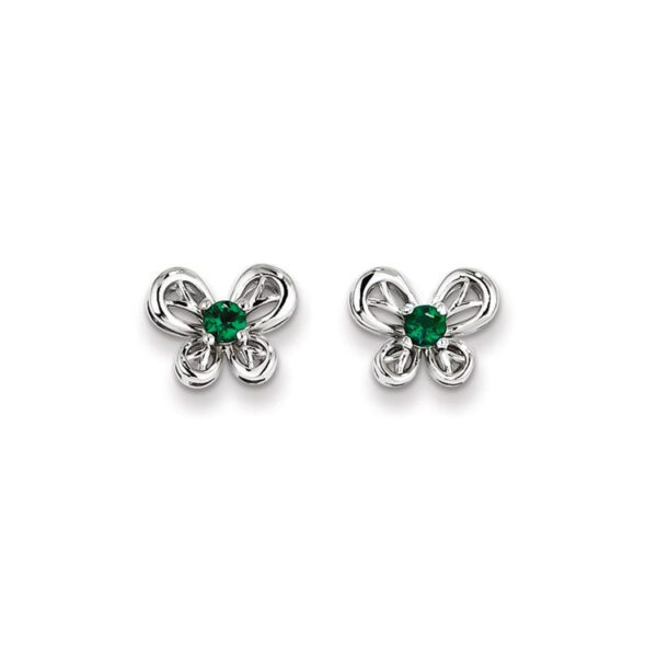silver butterfly earrings in May emerald