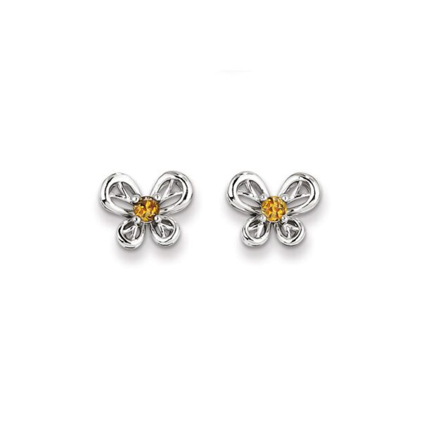 silver butterfly earrings in November citrine