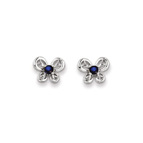 silver butterfly earrings in September blue sapphire