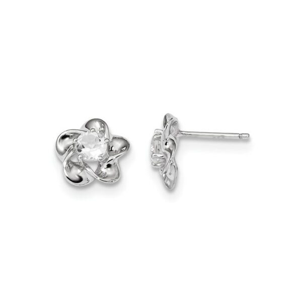 silver flower earrings in April white topaz