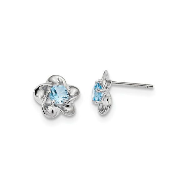 silver flower earrings in December blue zircon