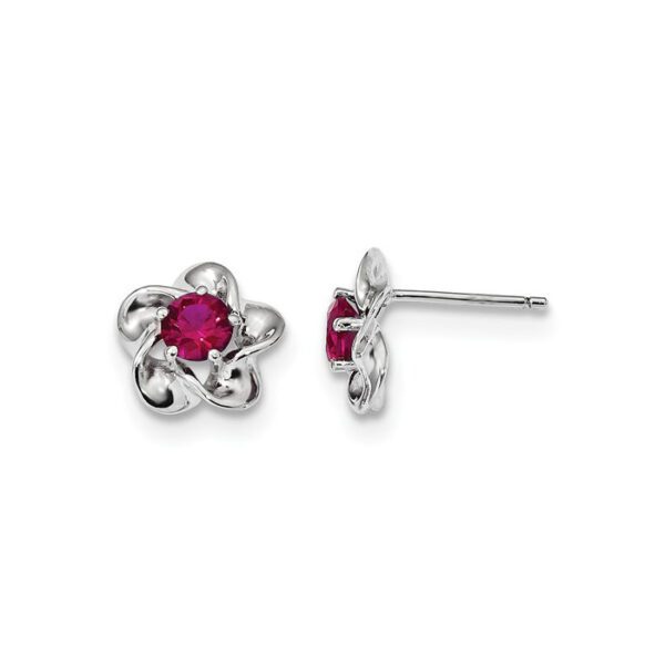 silver flower earrings in July ruby