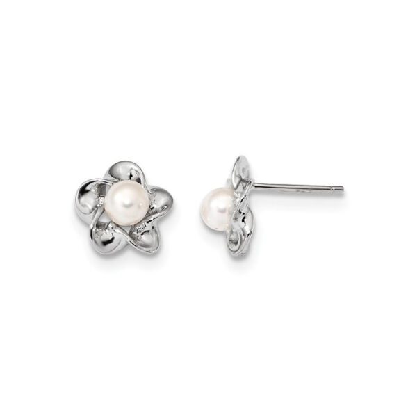 silver flower earrings in June pearl