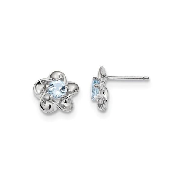 silver flower earrings in March aquamarine