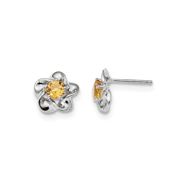 silver flower earrings in November citrine