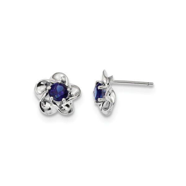 silver flower earrings in September blue sapphire