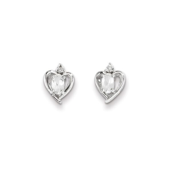 silver heart diamond earrings in April white topaz