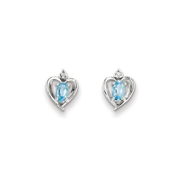 silver heart diamond earrings in blue zircon