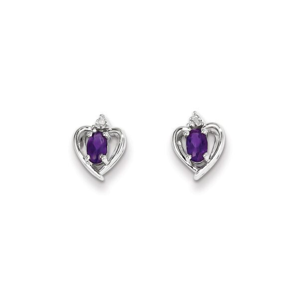 silver heart diamond earrings in February amethyst