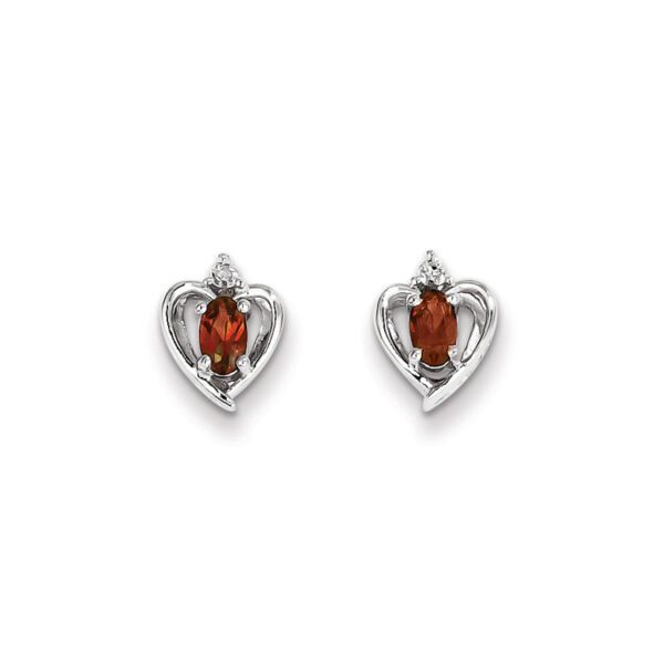 silver heart diamond earrings in January garnet