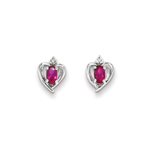 silver heart diamond earrings in July ruby
