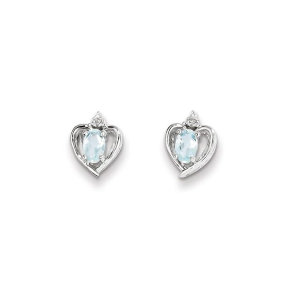 silver heart diamond earrings in March aquamarine