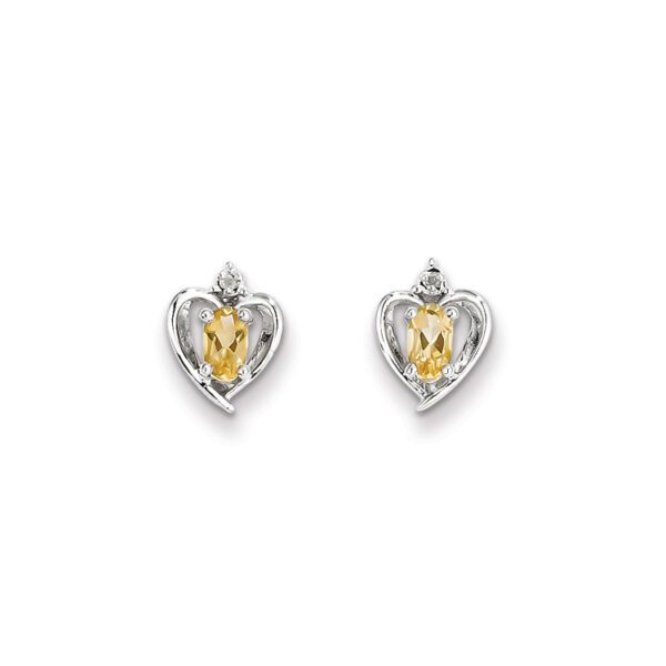 silver heart diamond earrings in November citrine
