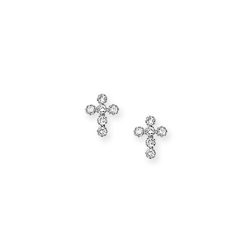 cz cross earrings in sterling silver and gold